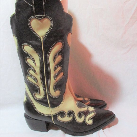 Brighton Black and Cream Heeled Cowboy Boots - Picture 3 of 7